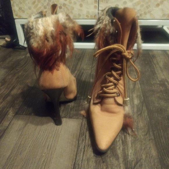 Custom Feather Trim Ankle Boots - Picture 2 of 4